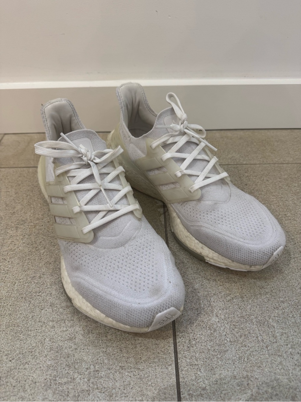 adidas ultraboost with primeknit Men's All-White Running Sneakers